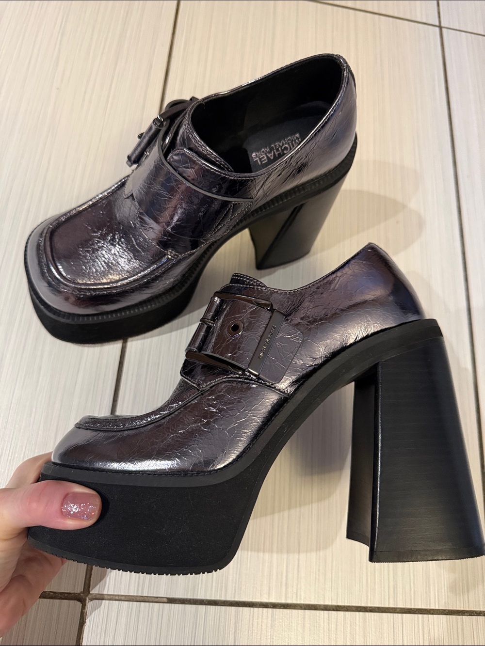 Michael Kors Metallic Platform Loafers Heels Size 7.5